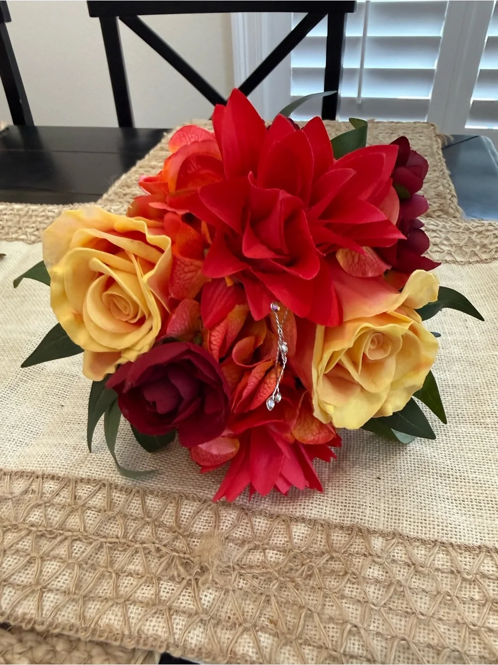 Floral Bouquet in Red, Yellow & Burgundy fall colors